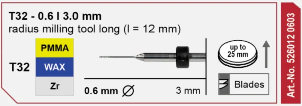 T32 milling tool - 0.6mm | 3mm Shank (Long)