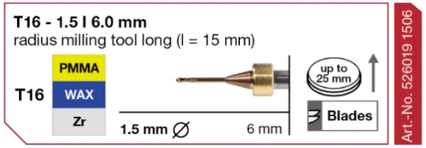 T16 milling tool - 1.5mm | 6mm Shank