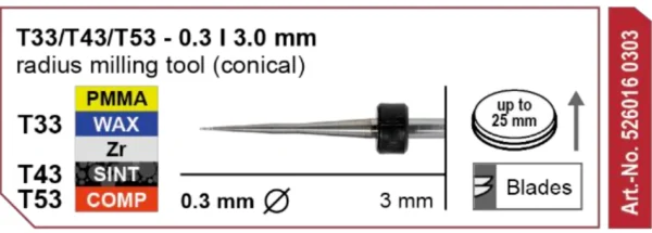 T33/T43/T53 milling tool - 0.3mm | 3mm Shank