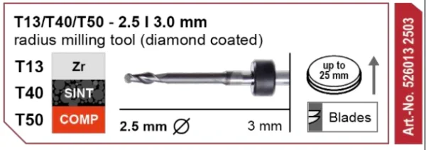 T13/T40/T50 milling tool - 2.5mm | 3mm shank (Diamond Coated)