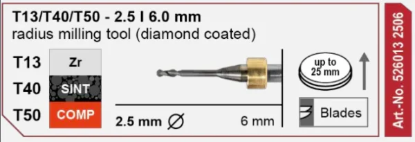 T13/T40/T50 milling tool - 2.5mm | 6mm shank (Diamond Coated)