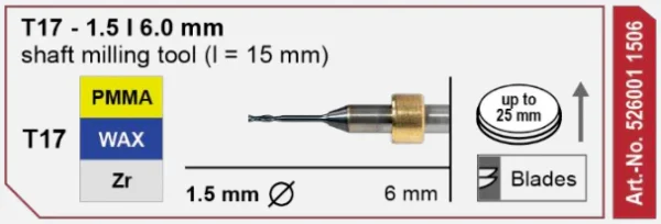T17 milling tool - 1.5mm | 6mm Shank (Shaft)