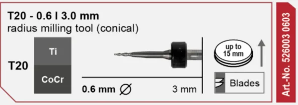 T20 milling tool - 0.6mm | 3mm Shank (Conical)