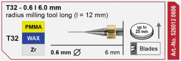 T32 milling tool - 0.6mm | 6mm Shank (Long)
