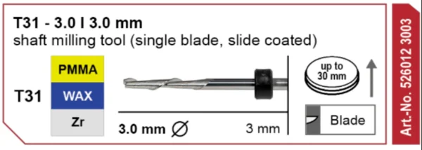 T31 milling tool - 3.0 mm | 3mm Shaft (Shaft Milling tool)